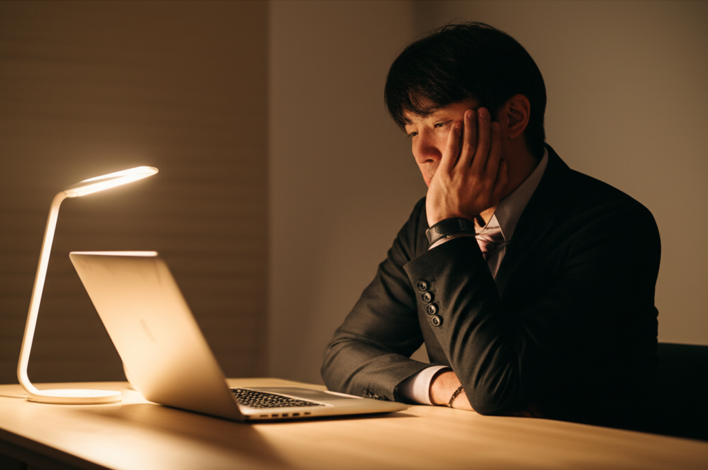 転職活動を始めようか迷いながらパソコンを眺める若手会社員