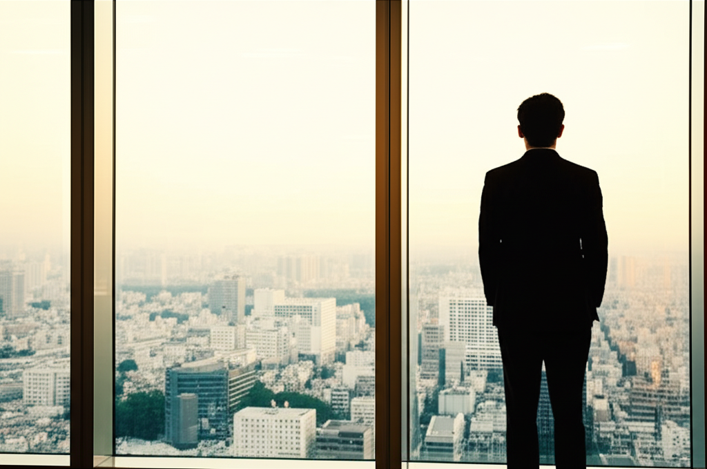 キャリアアップを目指すビジネスパーソンと都市の景色