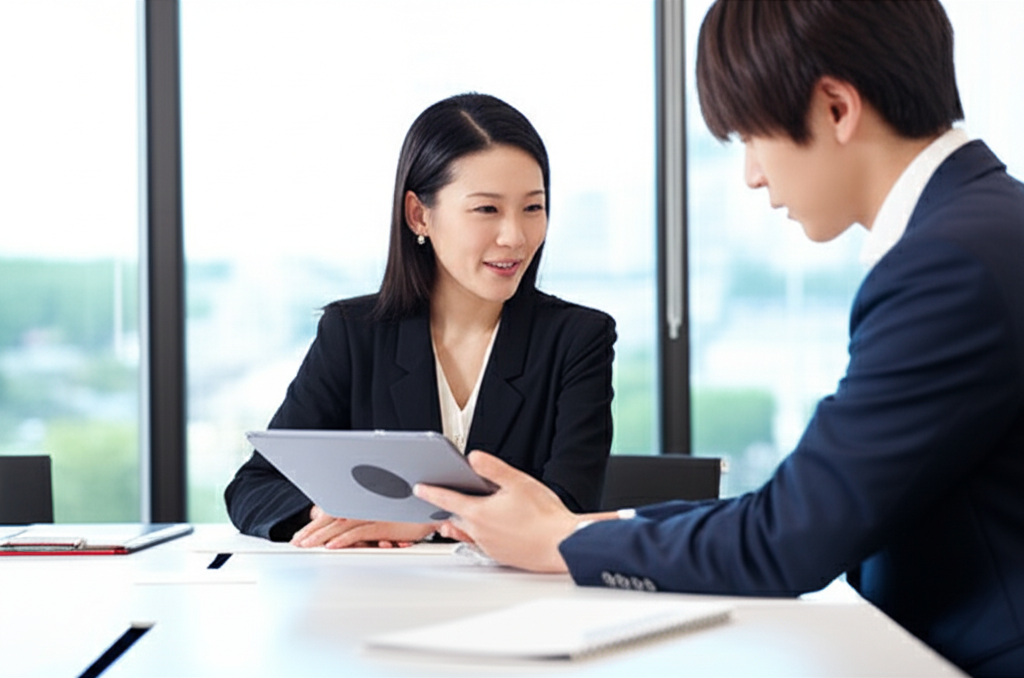 エージェントと転職について前向きに相談するビジネスパーソン