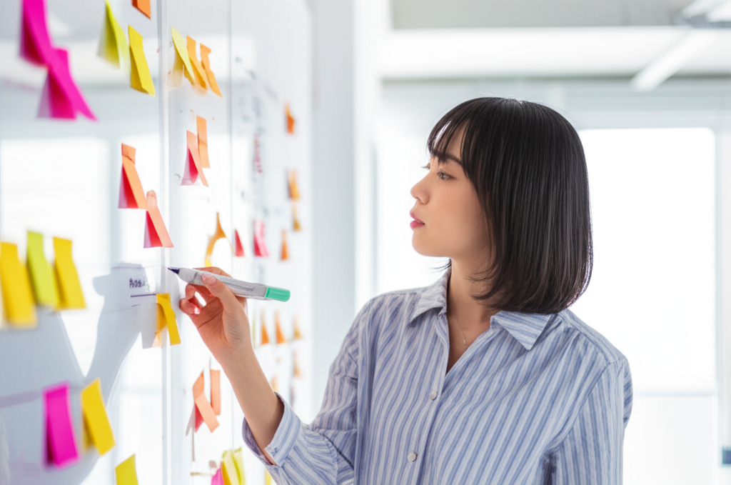 フレームワークを使って自己分析をするビジネスウーマン