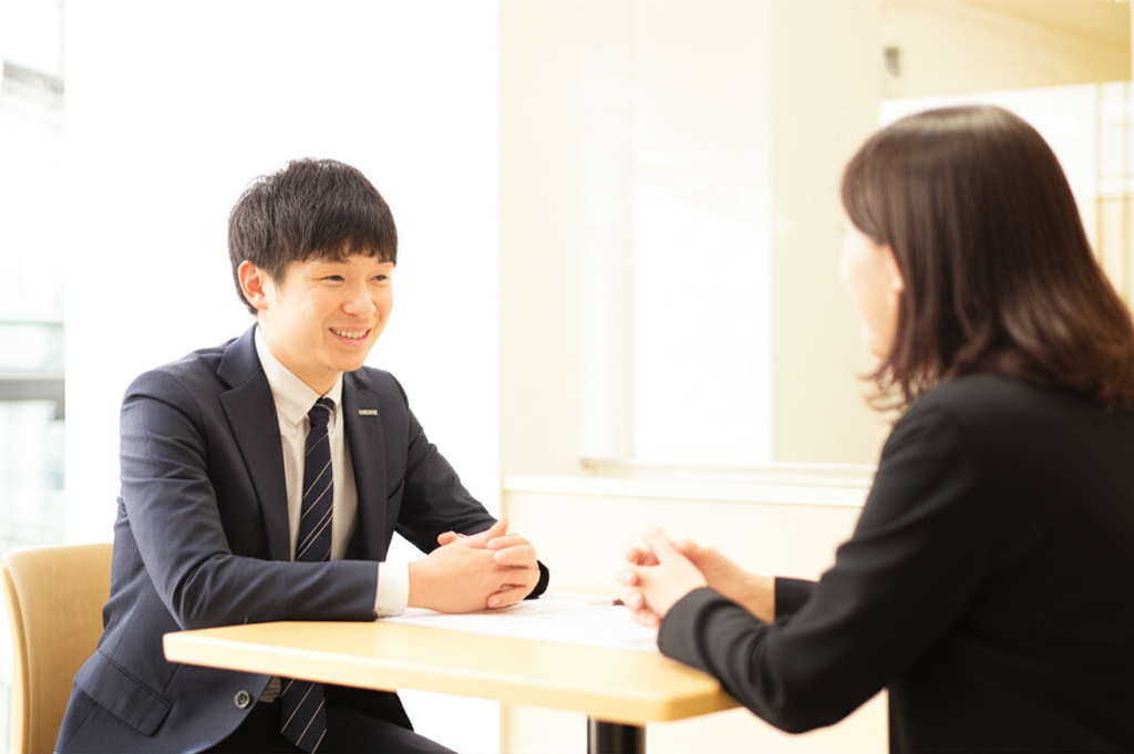 キャリアアドバイザーに自己分析の結果を相談するビジネスパーソン