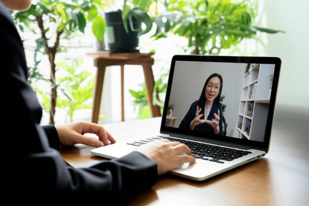 転職エージェントとオンラインで面談し市場価値を確認するビジネスパーソン